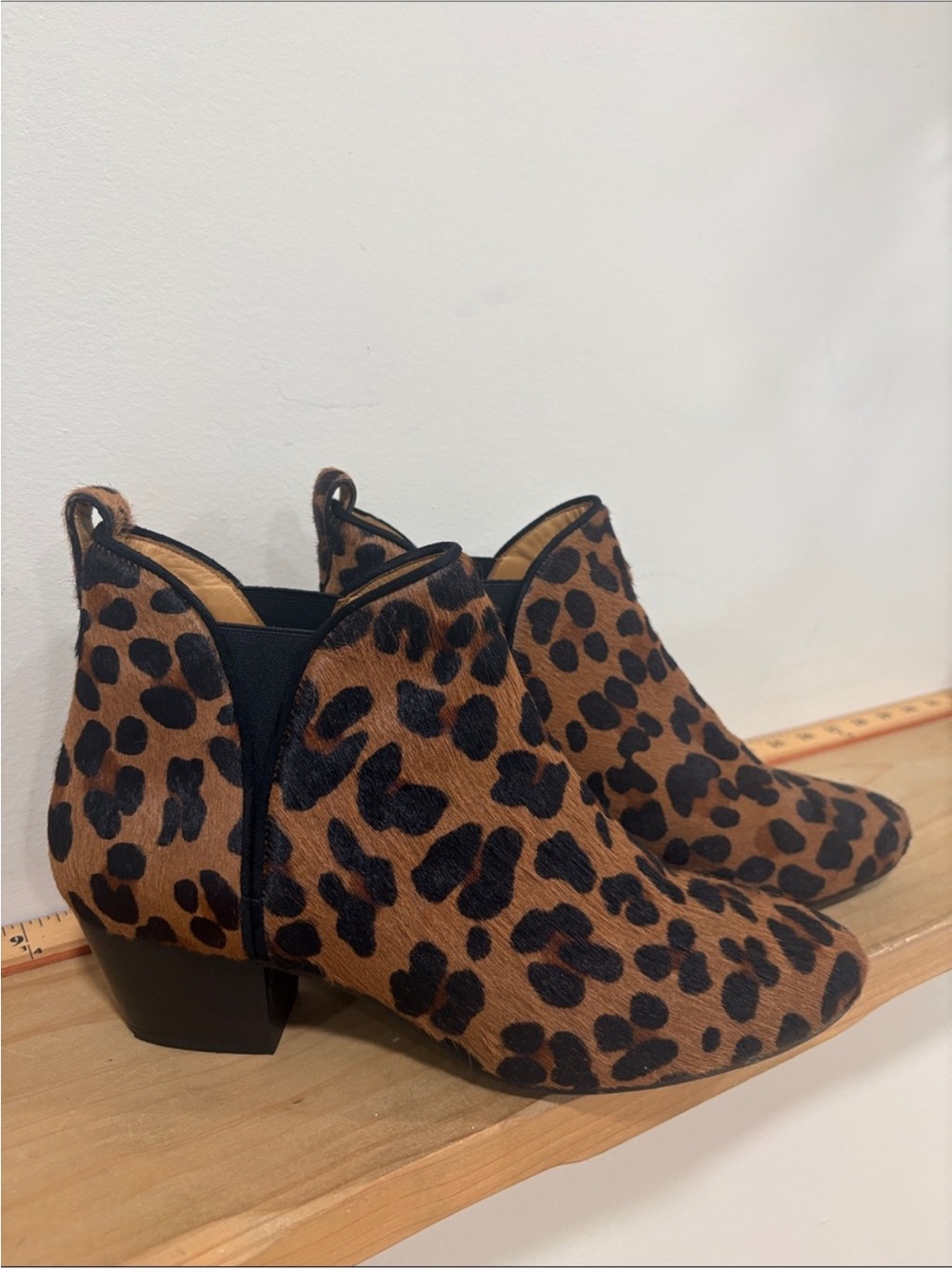 Sezane Leopard Calf Hair Leather Ankle Boots, Size 9